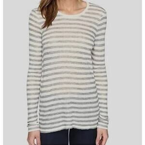 Anthony Thomas Melillo ATM Women's White Striped Destroyed Boyfriend Shirt L